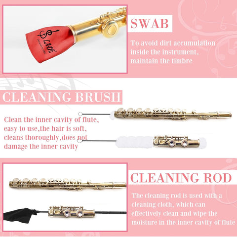 Vesici 40 Pcs Flute Cleaning Kit, Flute Care Accessories Set,Red
