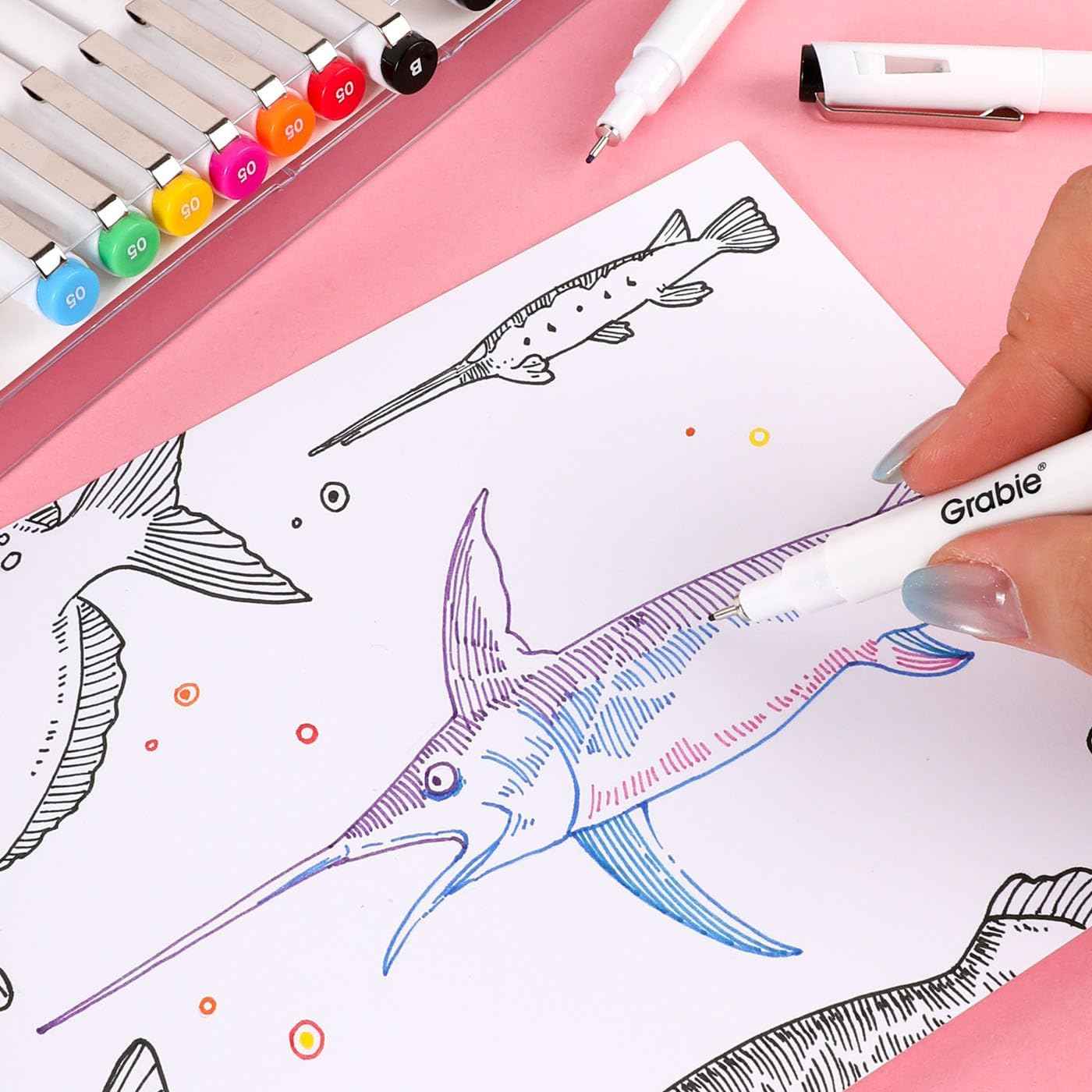 Grabie Micro Fineliner Pens, 10 Multicolor Waterproof Drawing Pens