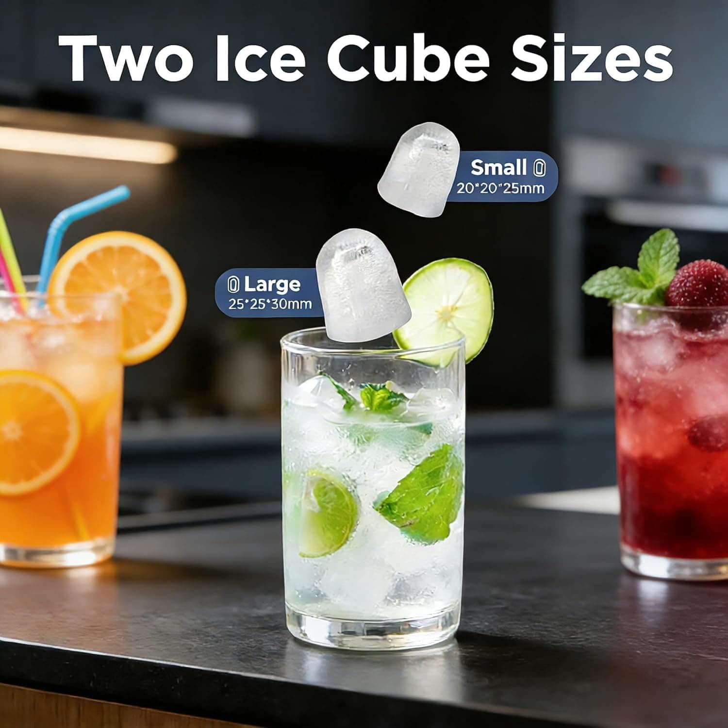 Portable Countertop Ice Maker, 22Lbs/24h, 6 Min Bullet Ice, 2 Ice Sizes, 40dB Quiet & Self‑Cleaning for Home RV Camping