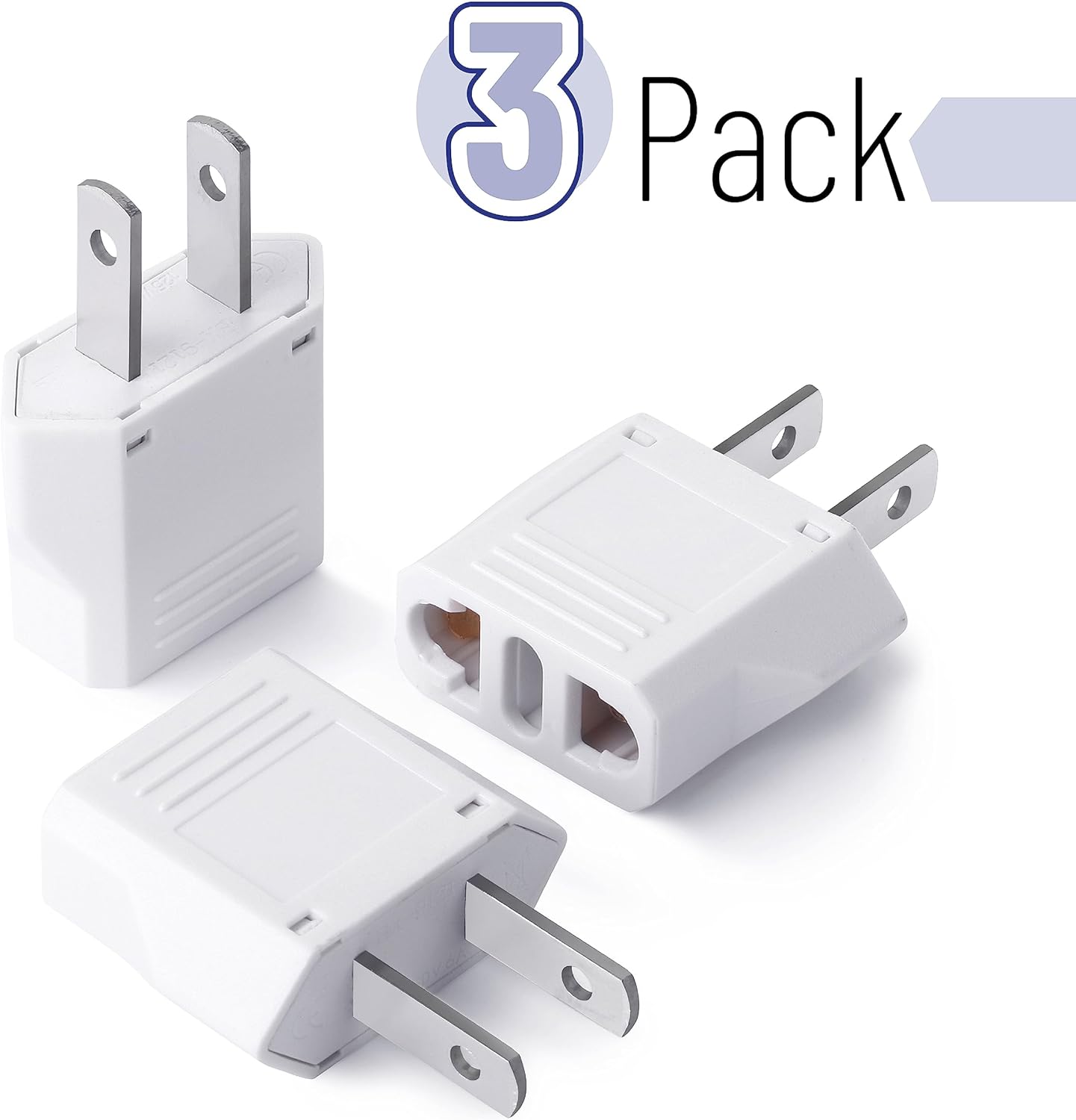 Bates- European to US Plug Adapter, 3 Pack EU to US Adapters