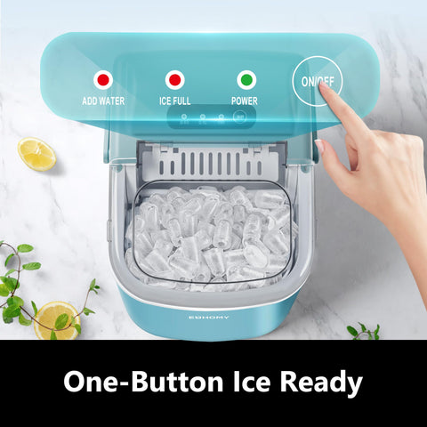 EUHOMY Countertop Ice Maker Machine with Handle, 26lbs Per Day, 9 Ice Cubes Ready in 6 Mins, Auto-Cleaning Portable Ice Maker with Basket and Scoop, for Home/Kitchen/Camping/RV (Blue)