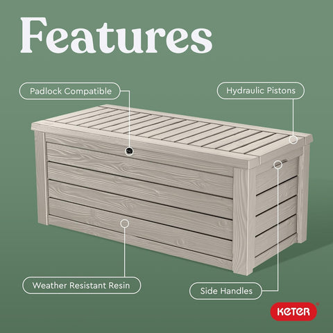 Keter Westwood 150 Gal Outdoor Storage Box for Patio and Pool Accessories
