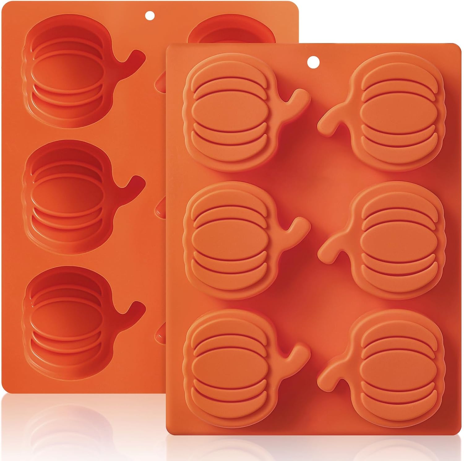 HKNMTT Pumpkin Silicone Molds 2 Pack 6 Cavity Halloween Mold Set for Fall Chocolate Candy Soap Wax Melts Jello Cake Pop Apple Cider Baking Tray Thanksgiving 3D Food Grade Spooky Treats