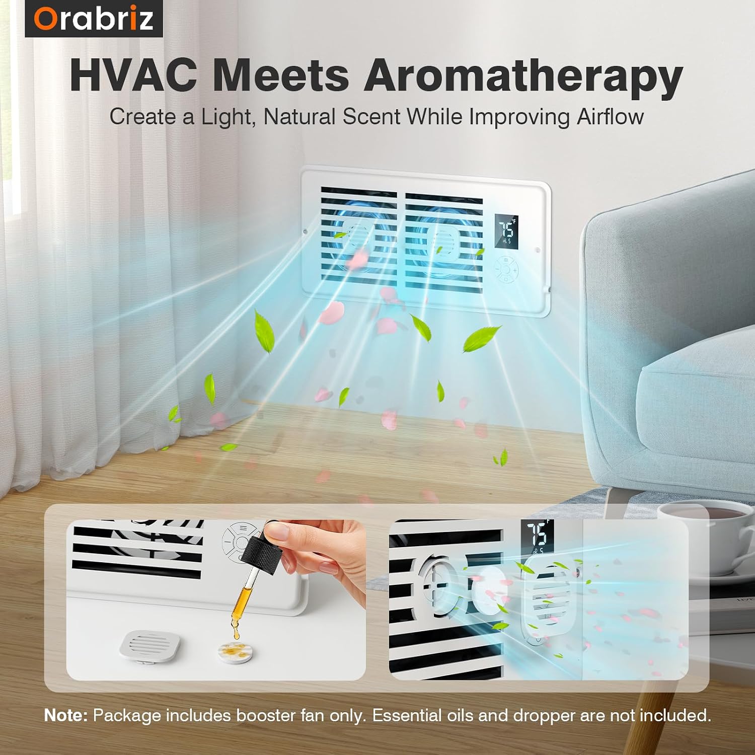 AC Vent Booster Fan 4" x 10" Register, Improves Room Airflow, 2Pack