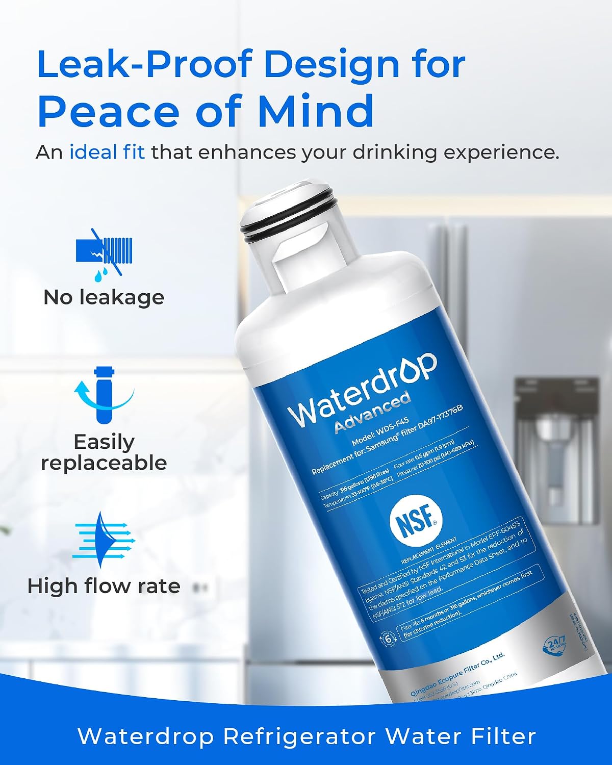 Waterdrop WDS-F45 Water Filter Replacement for Samsung® DA97-17376B, 2 Pack