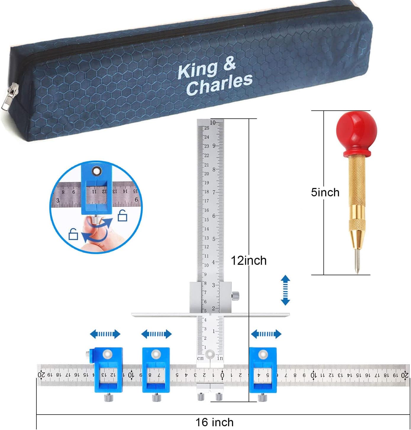 King&Charles Metal Cabinet Hardware Jig & Auto Center Punch Set