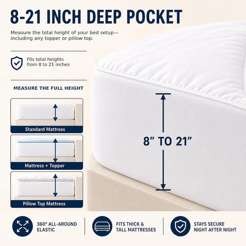 CozyLux Twin Mattress Pad, Cotton Top, 450 GSM Down Alternative Fill