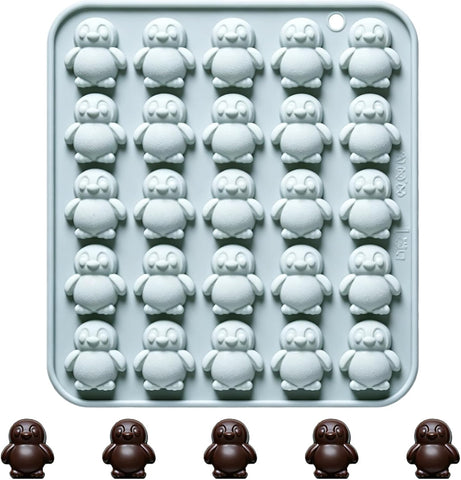 3D Silicone Penguin Molds, 25-Cavity Cute Penguin Candy Molds for Chocolate, Gummy, Ice Cube, Biscuit, Cupcake Topper, Cake Decoration
