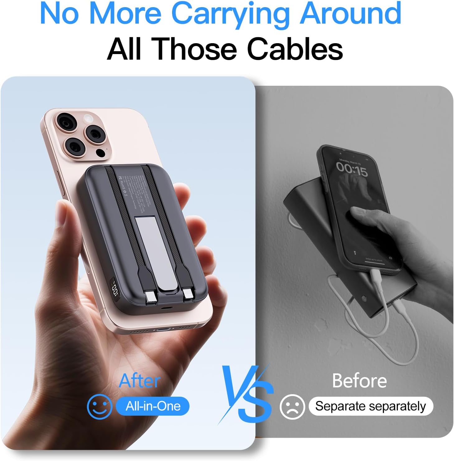 16800mAh Magnetic Power Bank with Built-in Cables for iPhone Series