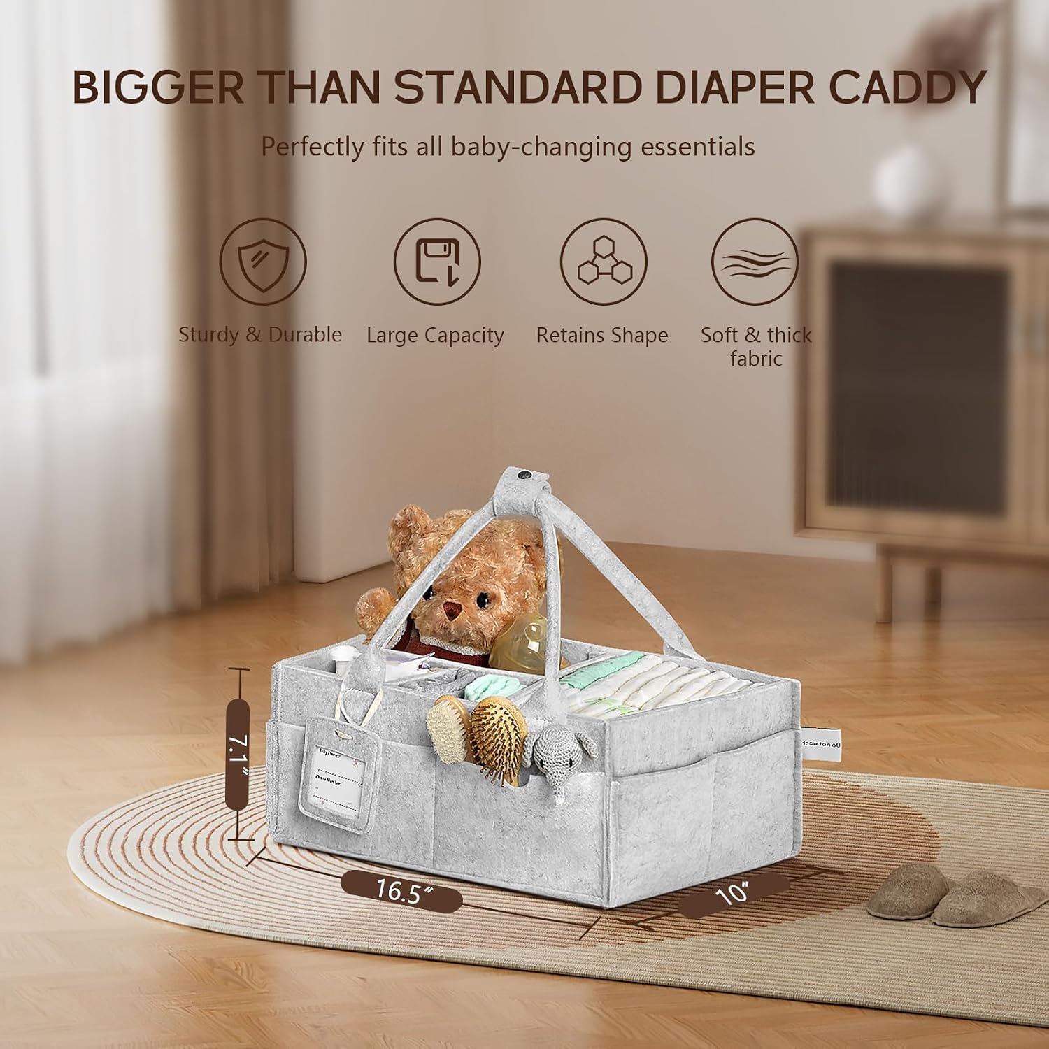 2PCS Diaper Caddy Organizer, Large Baby Caddy Organizer with Handle (Grey)