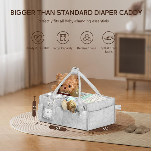 2PCS Diaper Caddy Organizer, Large Baby Caddy Organizer with Handle (Grey)