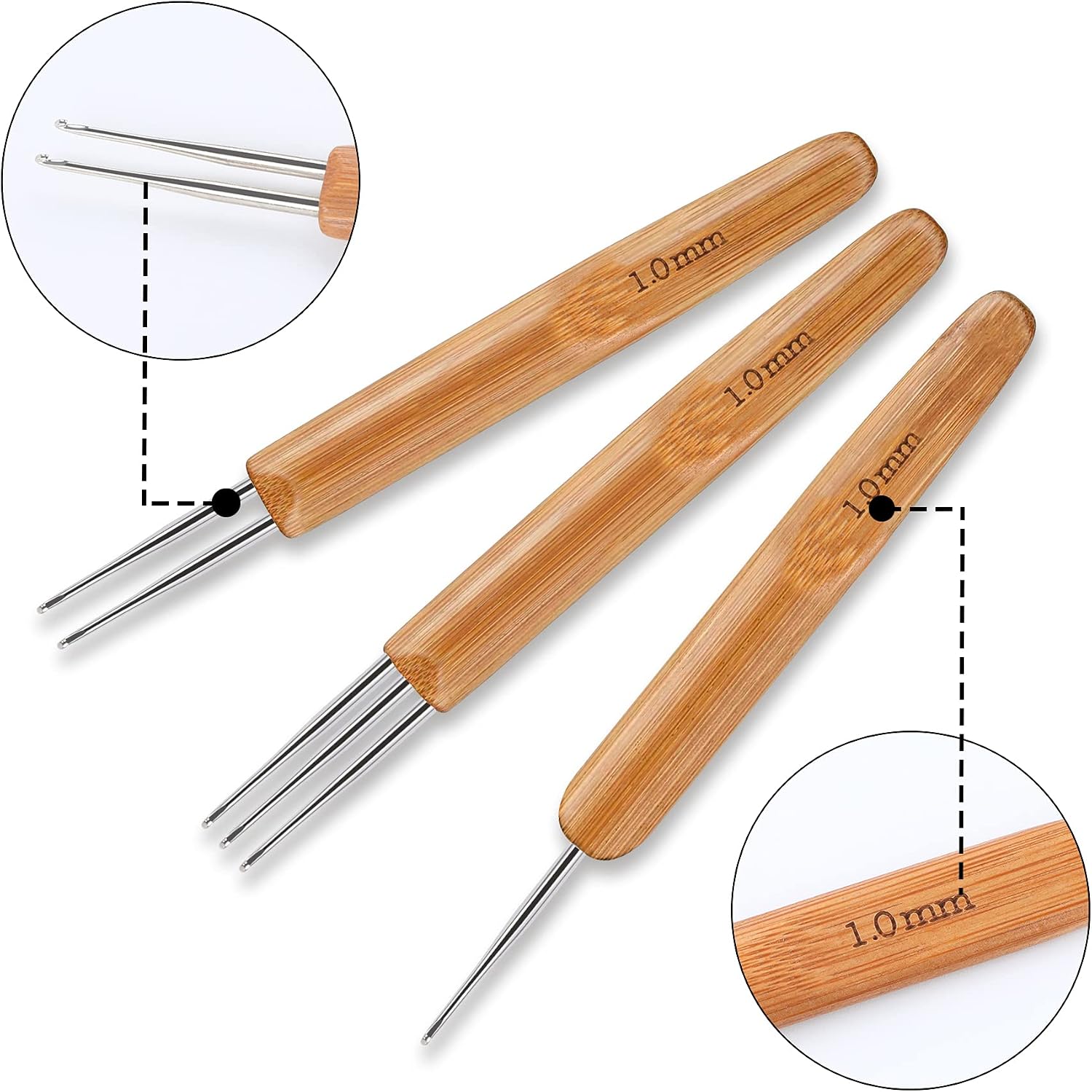 AUGSUN Dreadlock Crochet Hook Tool 1.0mm Hair Crochet Needle for Locs
