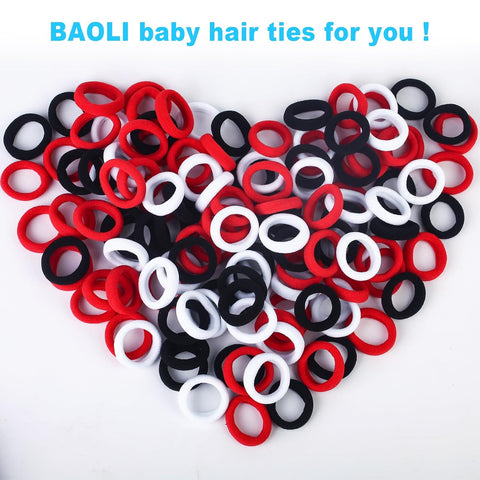 BAOLI Mini Hair Ties for Toddler Girls, Soft, Red and Black, 200PCS