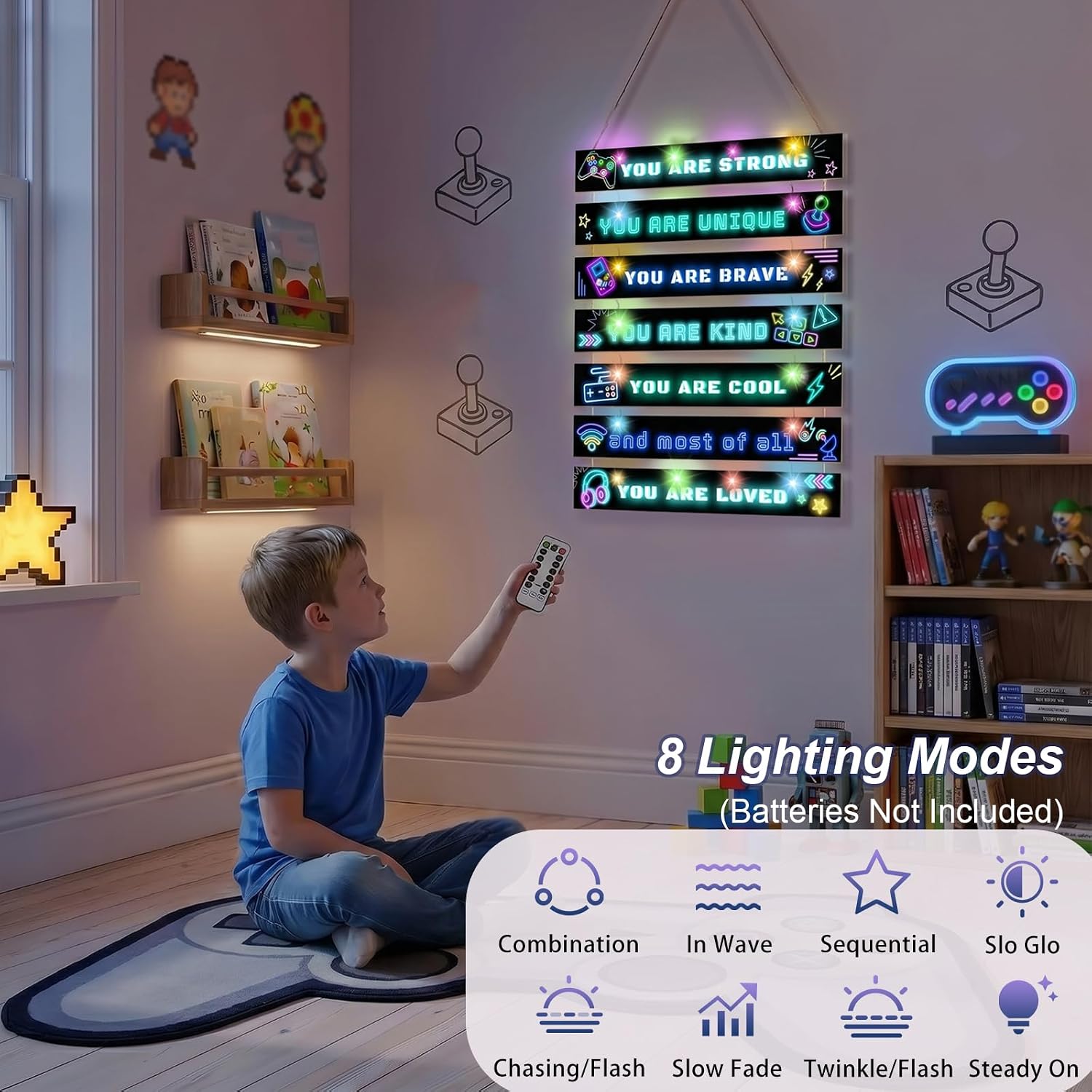FIOBEE Girls Room Decor LED Light Wood Wall Motivational Sign Art for Kids