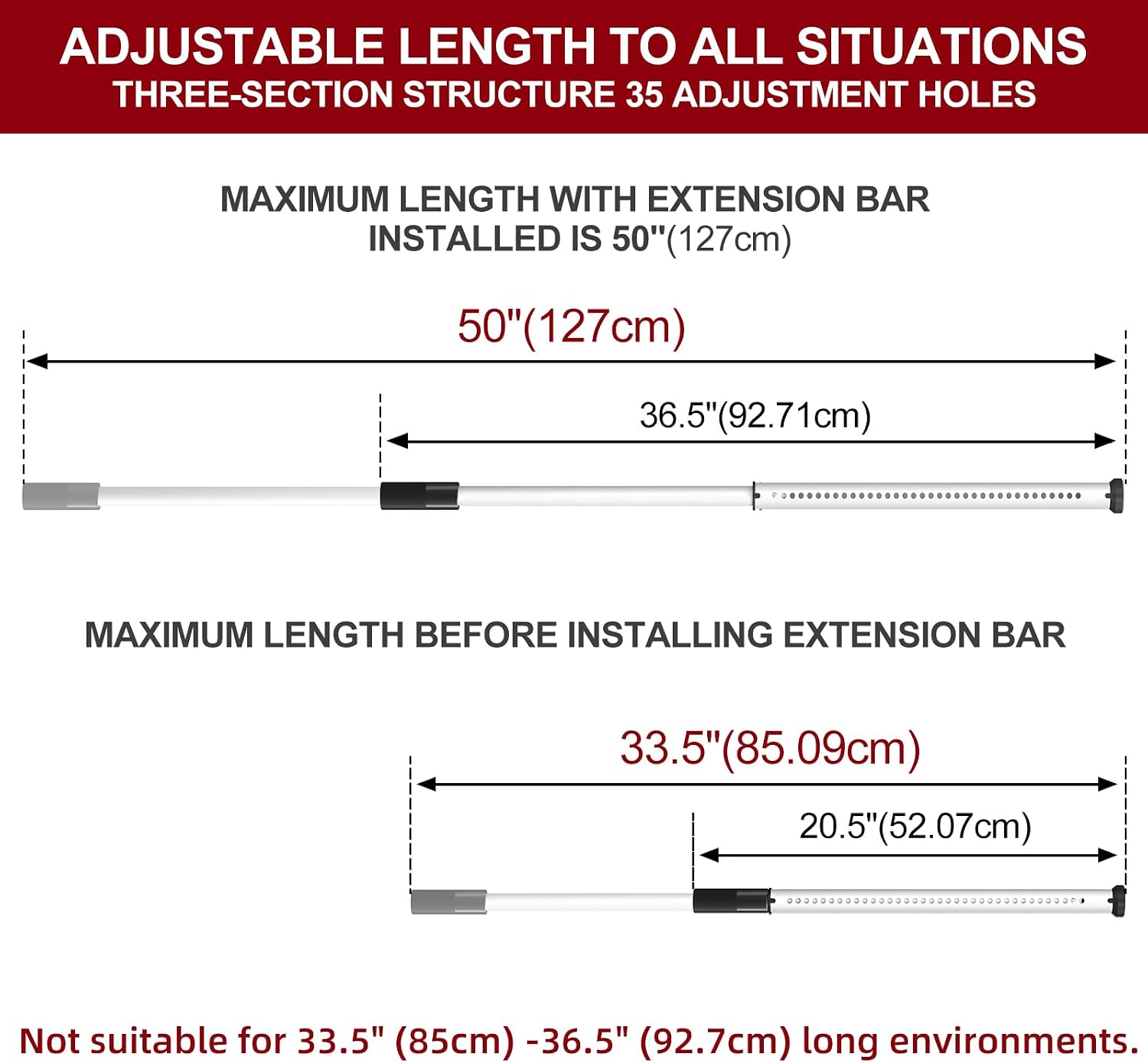 AceMining Sliding Door Security Bar,Heavy Duty Sliding Patio Door Lock Bar, 20-50inch Adjustable Multi-use Window Security Bars, Sliding Door Stopper,White,2Pack