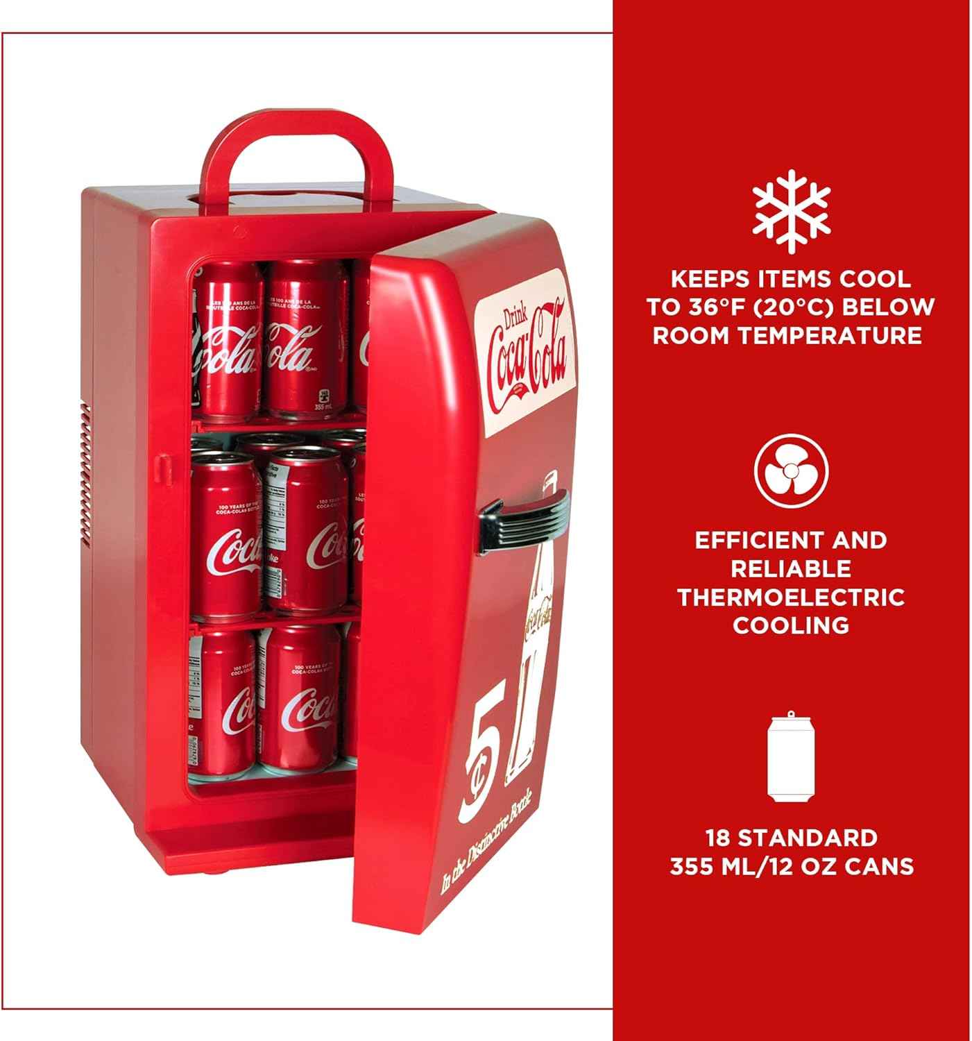 Coca Cola Mini Fridge - Refrigerator for Bedroom Office, Portable Table Top Beverage Cooler, 12V 110V Refrigerador For Drink, Soda, Wine, Use In Car, Dorm, Outdoor, Patio,18 Can