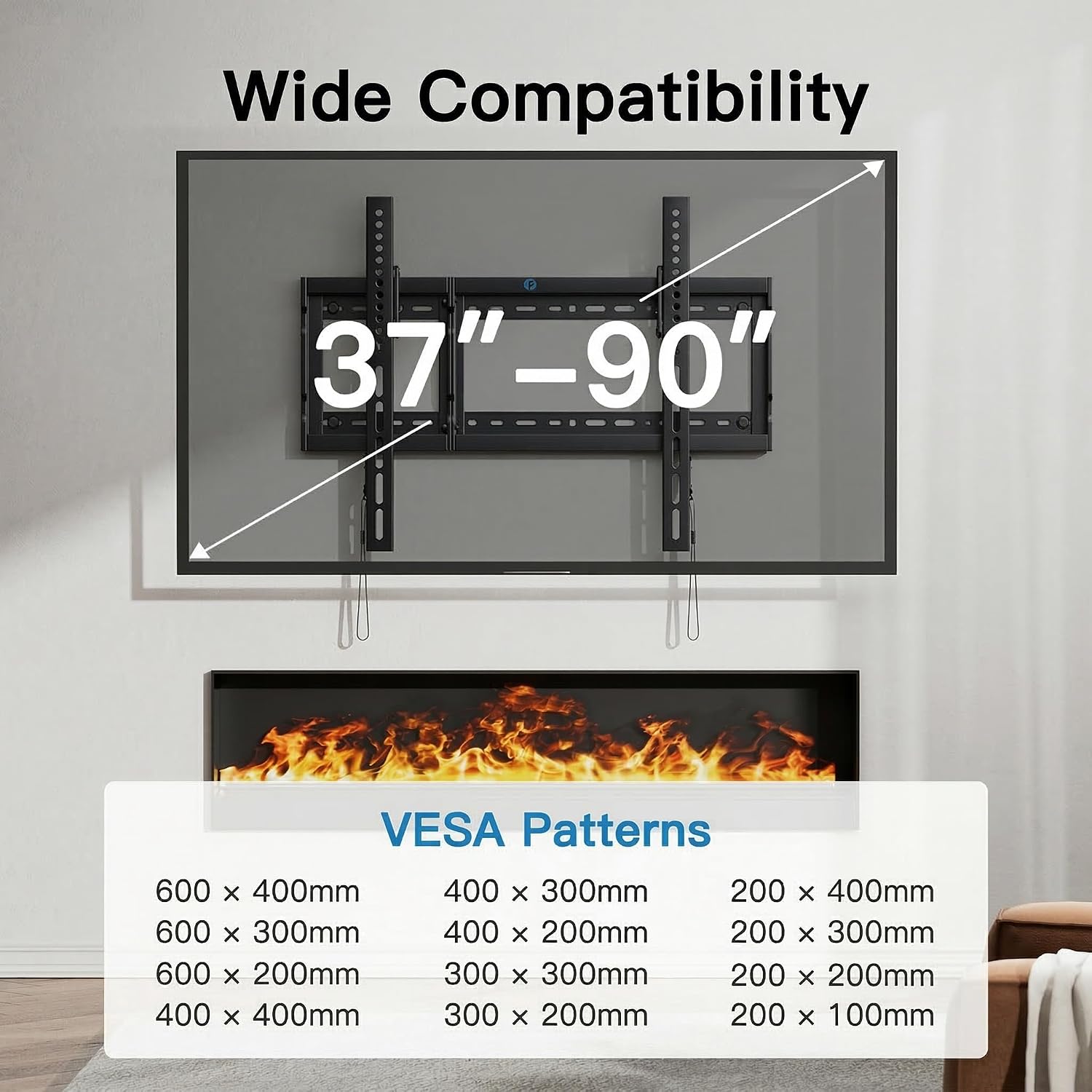 Pipishell Tilt TV Wall Mount Bracket Low Profile for Most 37-90 Inch LED LCD OLED Plasma Flat Curved TVs, Large Tilting Mount Fits 16"-24" Wood Studs Max VESA 600x400mm Holds up to 132lbs