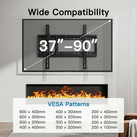 Pipishell Tilt TV Wall Mount Bracket Low Profile for Most 37-90 Inch LED LCD OLED Plasma Flat Curved TVs, Large Tilting Mount Fits 16"-24" Wood Studs Max VESA 600x400mm Holds up to 132lbs
