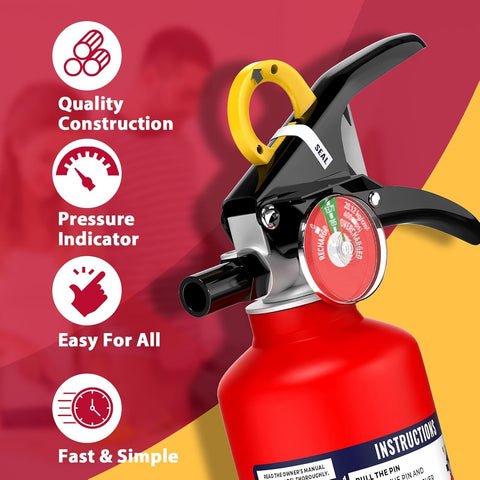 Ougist ABC Fire Extinguisher for Home & Vehicle - 2.5 lb 1-A:10-B:C Rated, Dry Chemical Fire Safety with Quick-Release Handle, Certified for Kitchen/Car/Boat Use-Model FF1KG