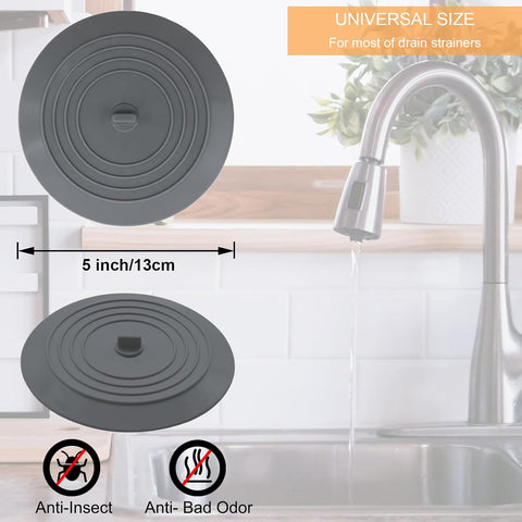 V-TOP Bathtub Drain Stopper 2 Pack, 5 inches Silicone Tub Stopper Shower Drain Cover, Bath Tub Plug Hair Stopper,Universal Flat Suction Renter Friendly Bath Accessories (White&Grey, 5 inch)