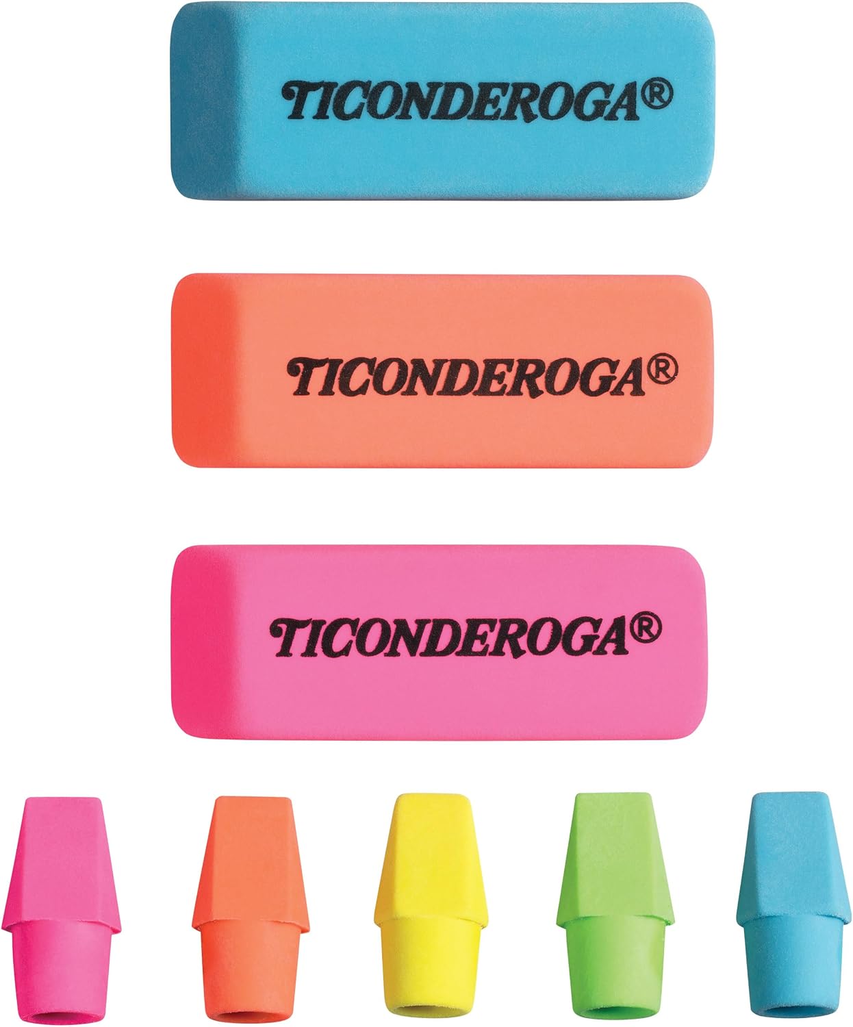 Ticonderoga Assorted Erasers, Neon Colors, 15 Count