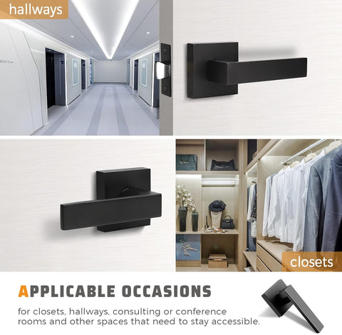 KNOBWELL 6 Pack Black Interior Door Handles Passage Function Heavy Duty Door Handle Set, Matte Black Closet Door Handles for Left or Right Handing