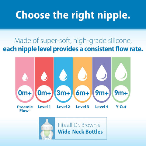 Dr. Brown’s Wide-Neck Level 2 Medium Flow Nipple, 3m+, 6-Pack