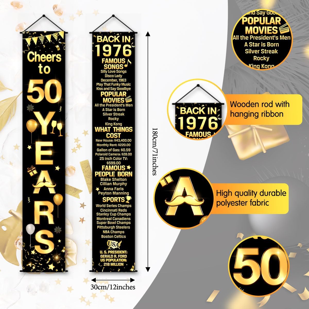 50th Birthday Party Anniversary Decorations Cheers to 50 Years Banner Party Decorations Welcome Porch Sign for Years Birthday Supplies (50th-1976)