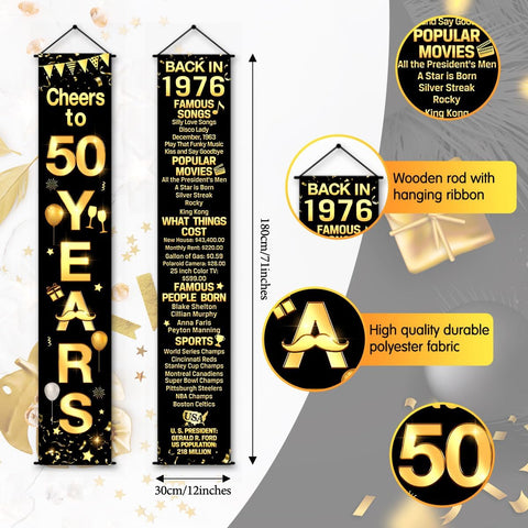 50th Birthday Party Anniversary Decorations Cheers to 50 Years Banner Party Decorations Welcome Porch Sign for Years Birthday Supplies (50th-1976)