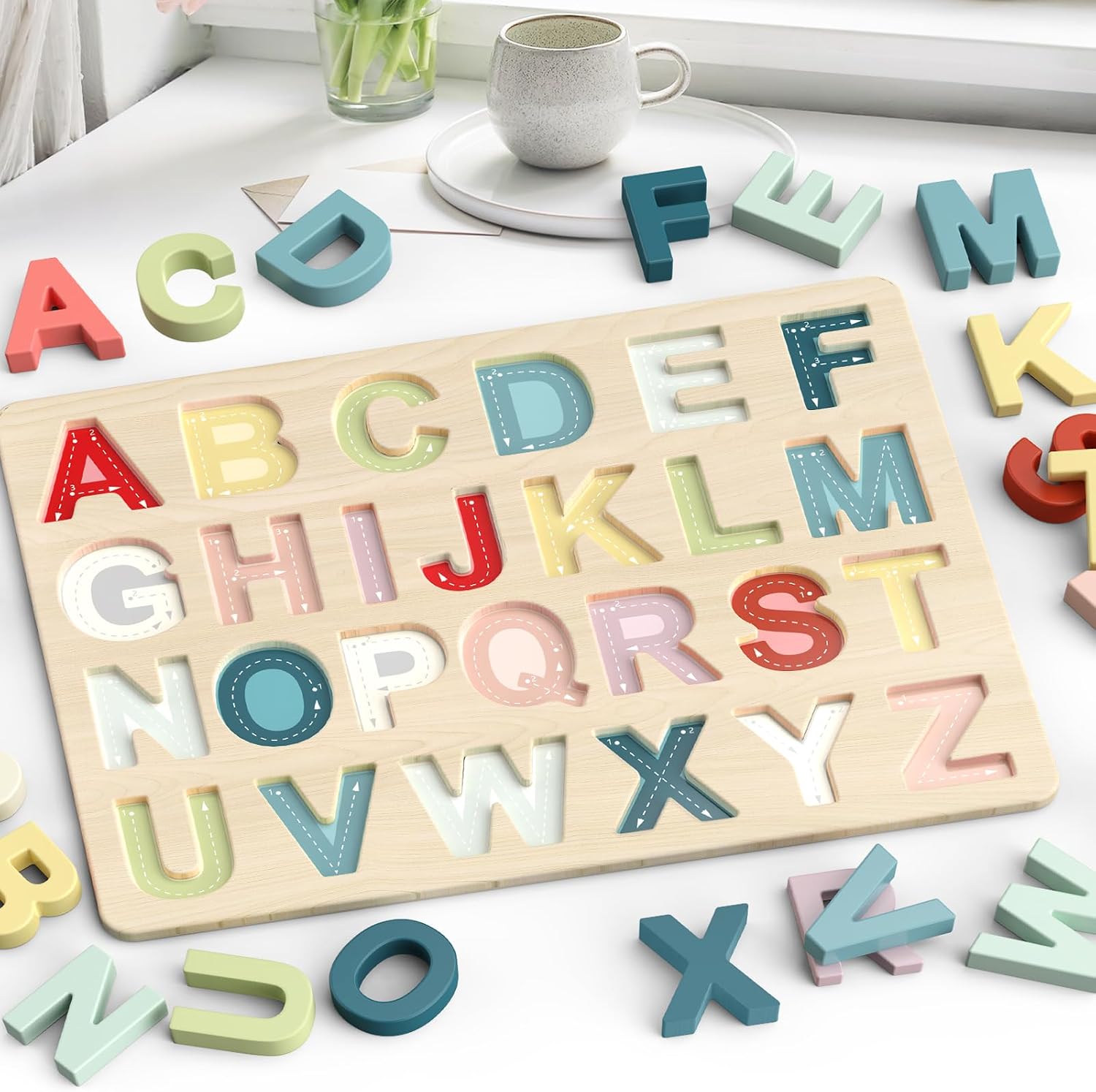 Zeoddler Alphabet Puzzles, ABC Preschool Learning Toys, Wooden Toys for Toddlers, Alphabet Shape Puzzles for Kids, Gift for Girls Boys