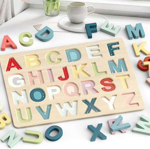 Zeoddler Alphabet Puzzles, ABC Preschool Learning Toys, Wooden Toys for Toddlers, Alphabet Shape Puzzles for Kids, Gift for Girls Boys