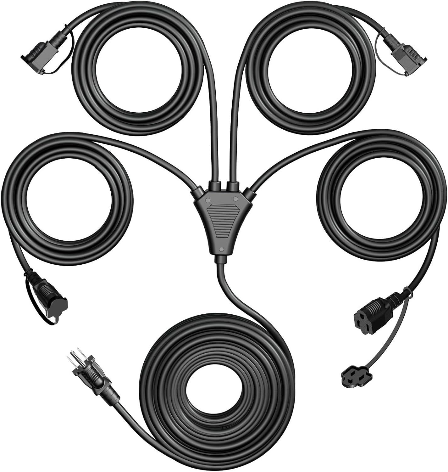 Eversimpleinc Black 1 to 4 Splitter Outdoor Extension Cord 28 FT 4 Outlets