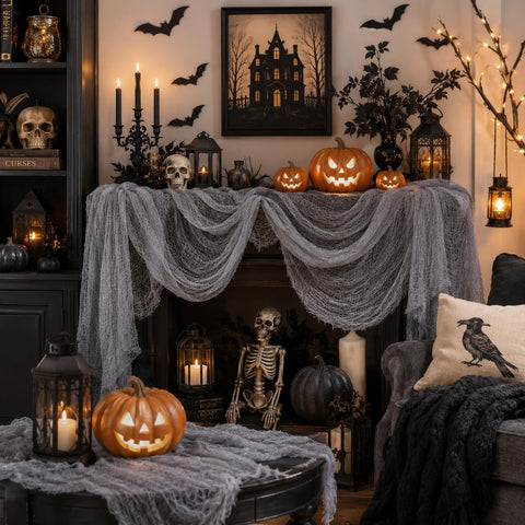 Set of 5 Gray Halloween Gauze Creepy Cloth Fabric Tapestry Decor Decoration