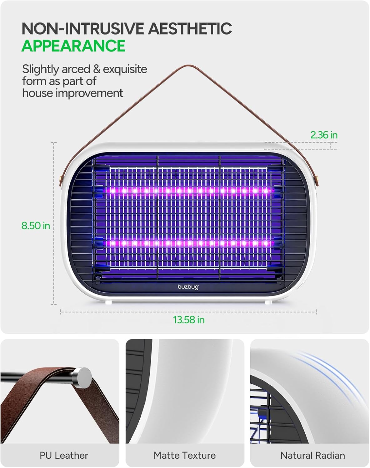 Buzbug LED Bug Zapper Indoor, 50000 H Long-Lasting LED, Energy Saving & Dual Band Attraction, High-Voltage Electric Mosquito Zapper, Fly Trap Mosquito Trap, Fly Killer -MA015B