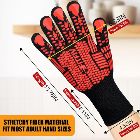 BBQ Gloves, 1472°F Heat Resistant with Silicone Grip Oven Mitts