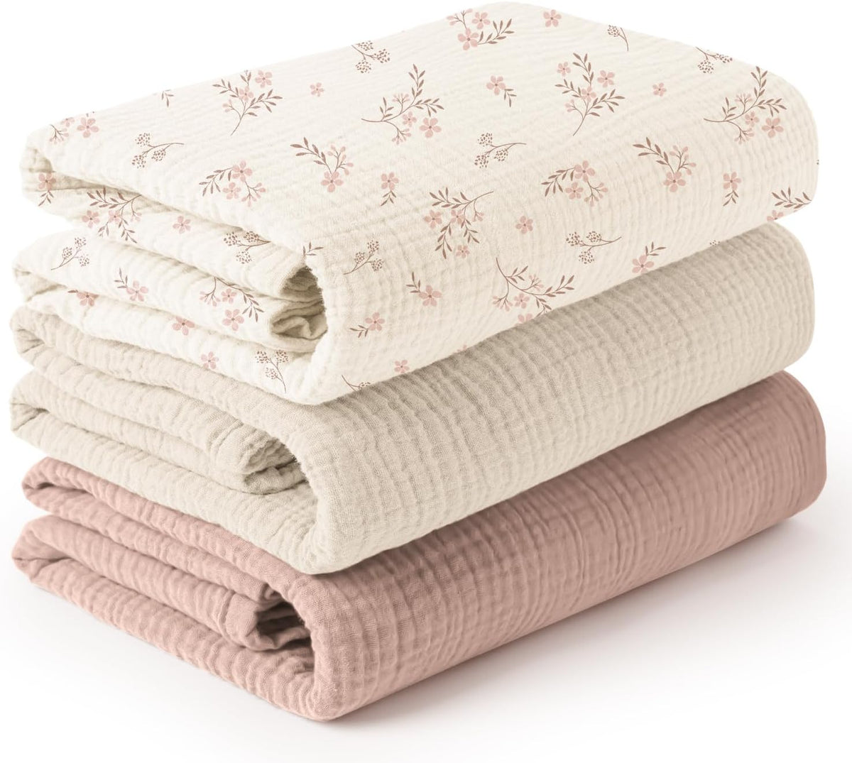 Konssy 3-Pack Muslin Baby Swaddle Blankets, 47 x 47 in Receiving Blankets