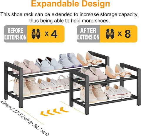 Expandable Metal Shoe Rack for Closet & Entryway, Shoe Storage Organizer