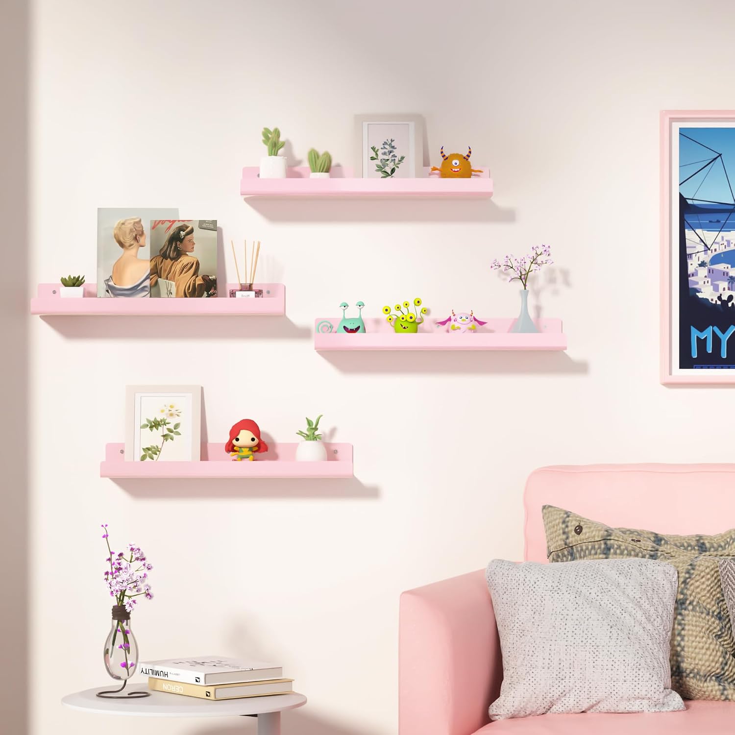 upsimples 4 Pcs 15" Acrylic Shelves for Wall Decor and Display, Pink