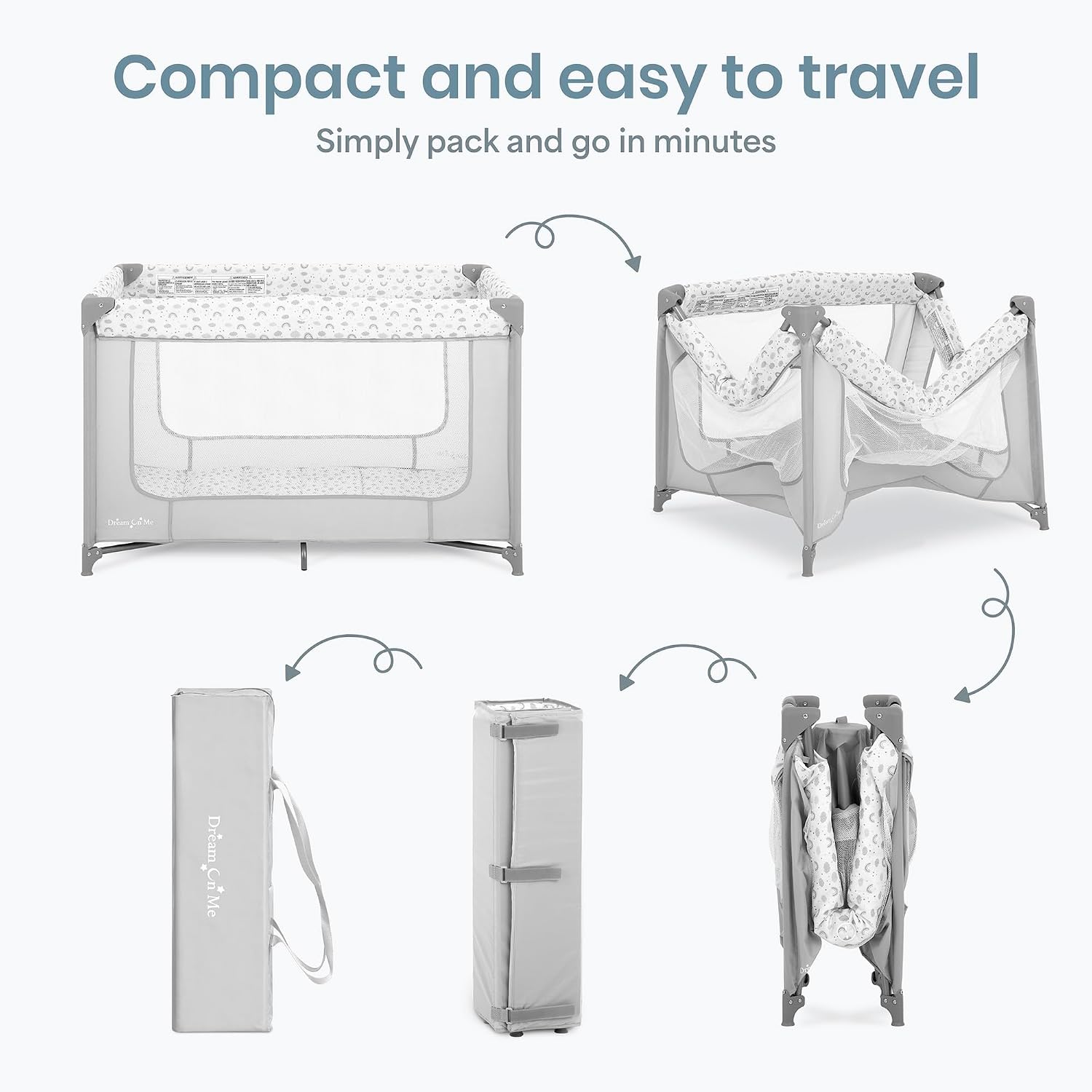 Dream On Me Zodiak Portable Playard, Compact for Travel, Carry Bag, C Grey