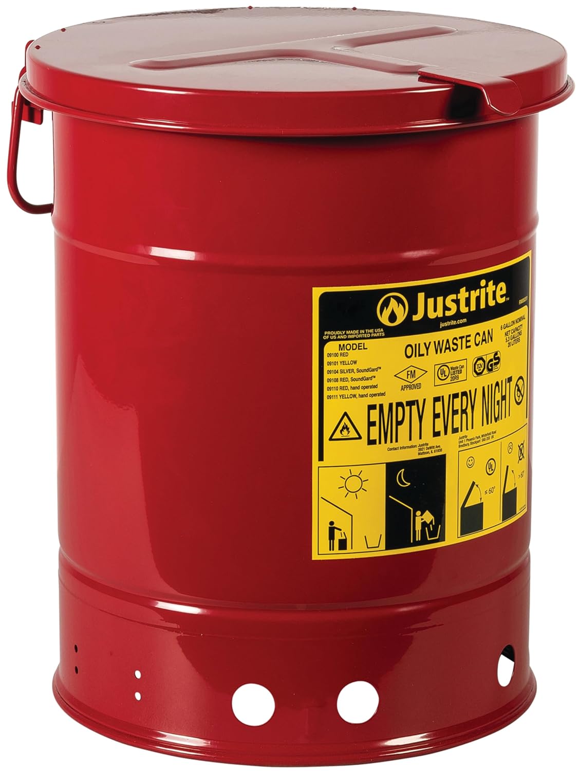 Justrite 6 Gallon Galvanized Steel Oily Waste Can