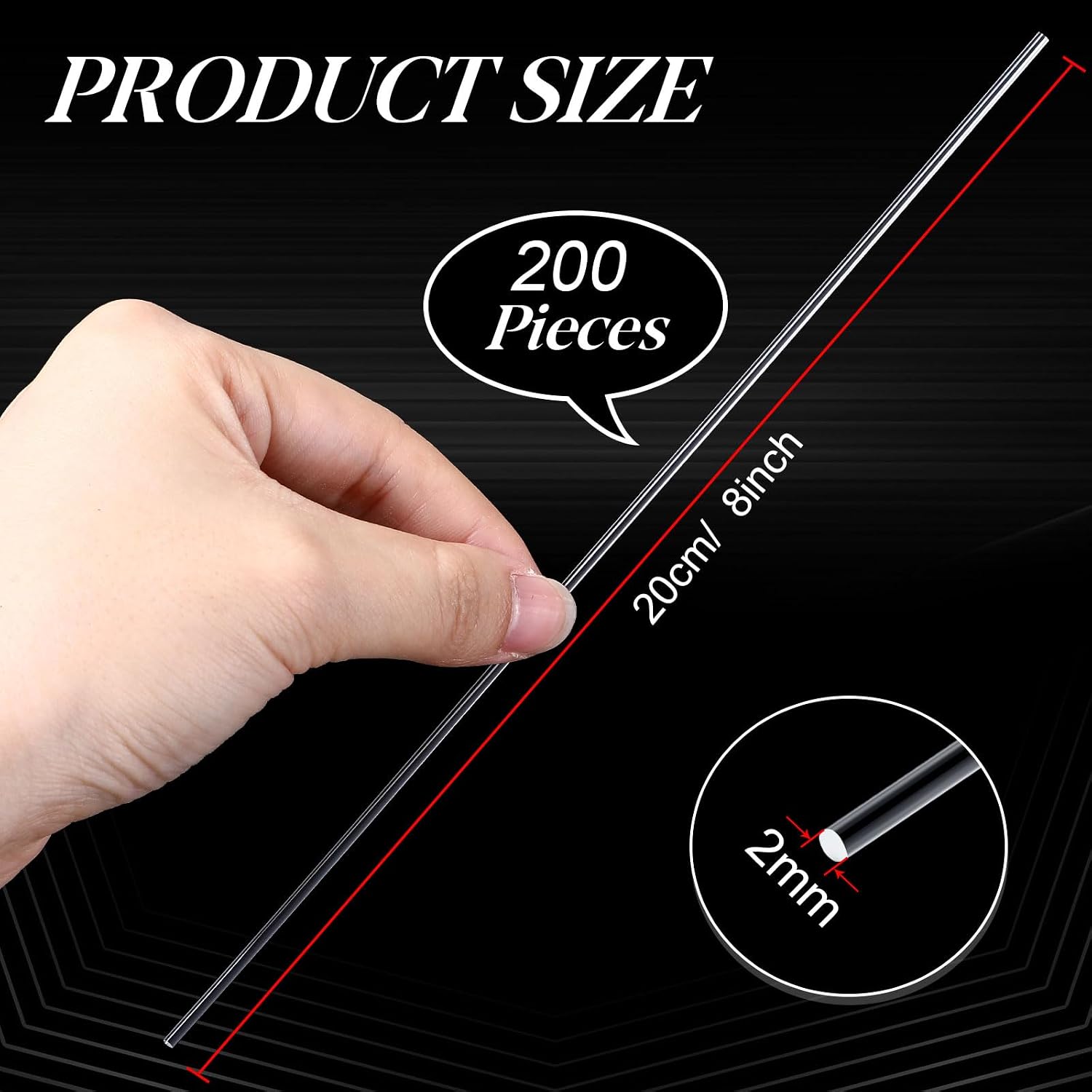 Zopeal 200 Pcs Acrylic Lollipop Stick Cake Pop Rod, 8 x 0.08 Inches, Clear