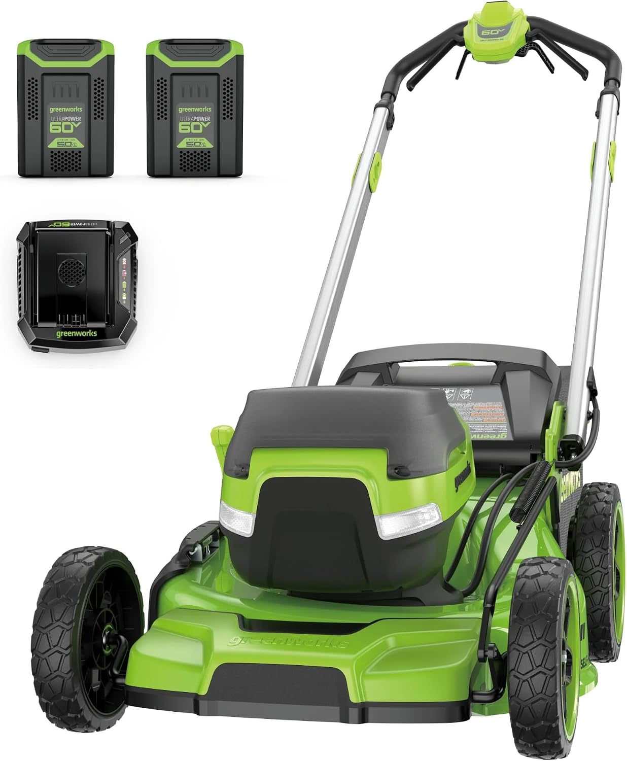 Greenworks 60V 21in Self-Propelled Lawn Mower, (2) 5.0 Ah Battery Kit