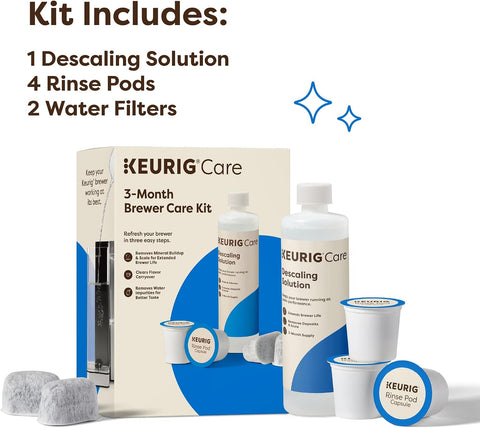 Keurig 3-Month Brewer Maintenance Kit Includes Descaling Solution, Water Filter Cartridges & Rinse Pods, Compatible Classic/1.0 & 2.0 K-Cup Coffee Makers, 7 Count