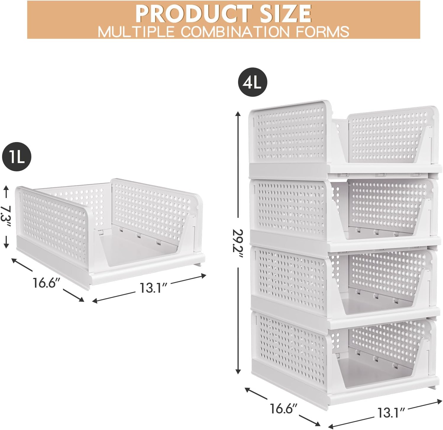 caktraie 4 Pack Stackable Closet Storage Basket - Stackable Storage Bins