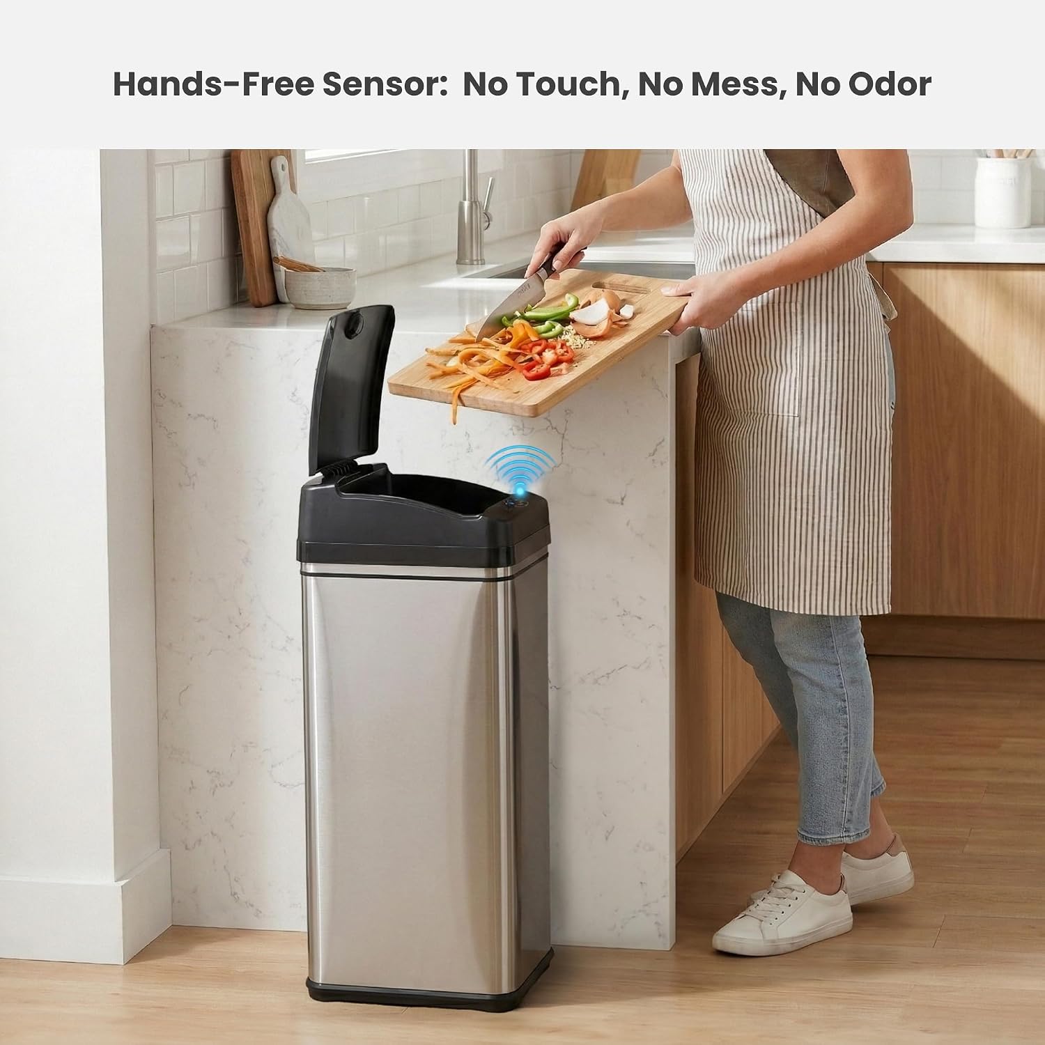 iTouchless 13 Gallon Sensor Trash Can with Lid | Pet Lock and Odor Filter