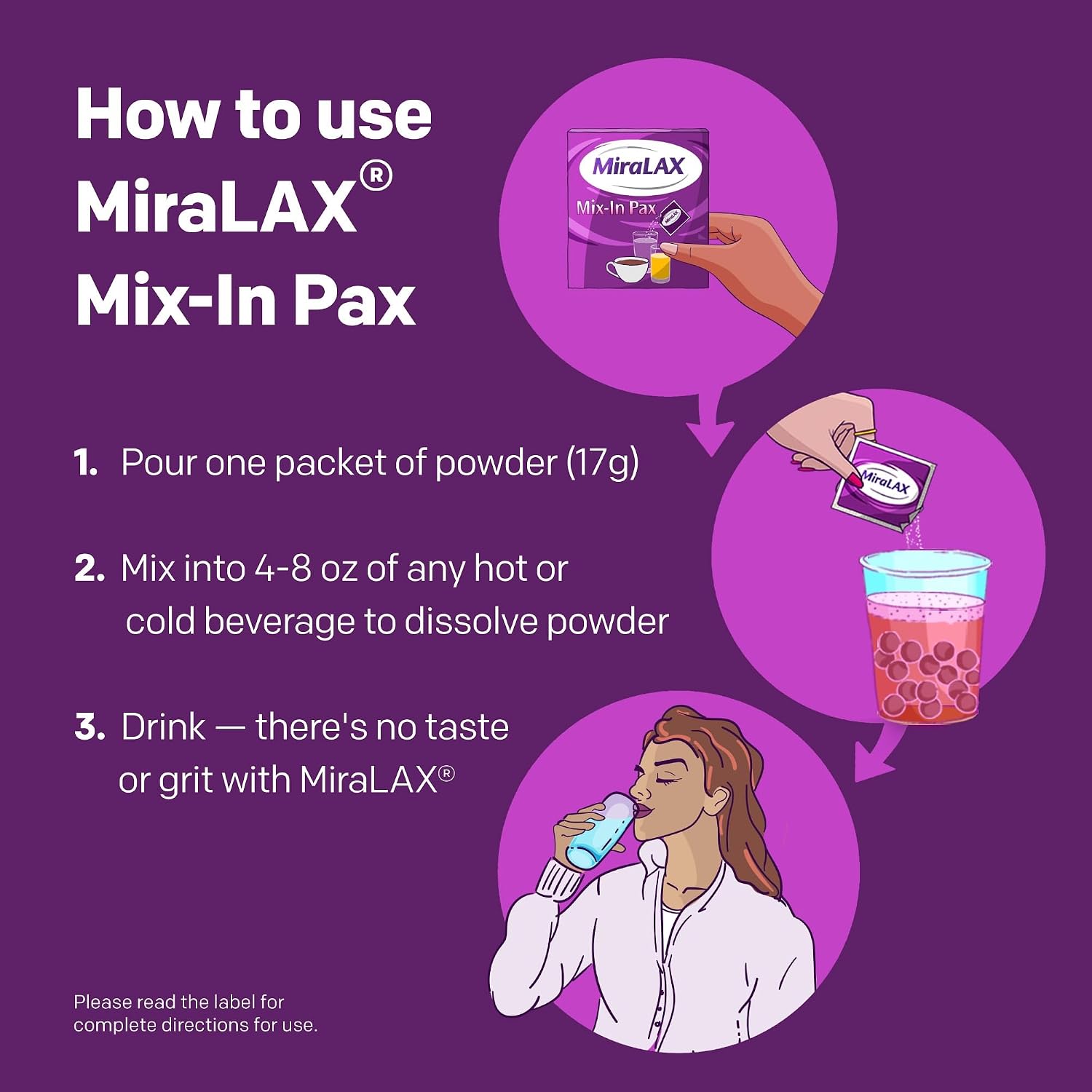 MiraLAX Gentle Constipation Relief Laxative Powder, Stool Softener with PEG 3350, No Harsh Side Effects, 1 Doctor & OBGYN Recommended, Single Dose Mix-in Pax, Travel Pack, 24 Dose