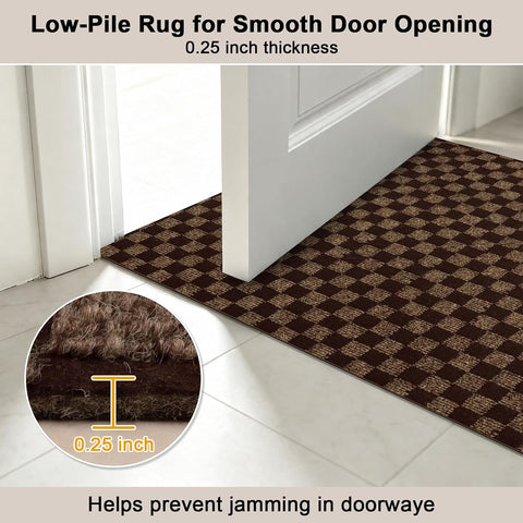 Runner Rug 2' x 6' Outdoor/Indoor, Rug with Natural Rubber Backing Non Slip for Hallway, Kitchen, Patio, Laundry, RV, Entryway, Garage, Bathroom, Area Rug Carpet, Brown Checkered, Custom Size