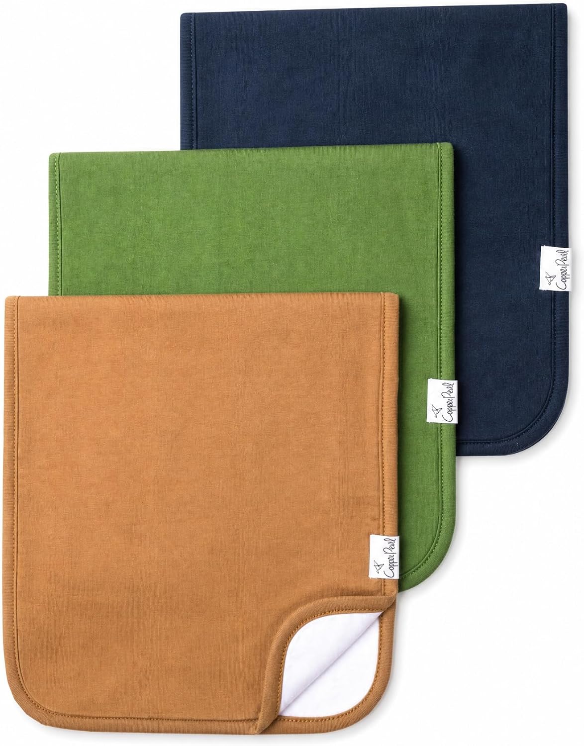 Copper Pearl Premium Baby Burp Cloths - 3-Pack Large Cotton Burp Cloths, Extra Soft Spit Up Rags with 3 Absorbent Layers, Perfect for Baby Boy and Baby Girl Gifts (21" x 10" Size, Ridge Set)