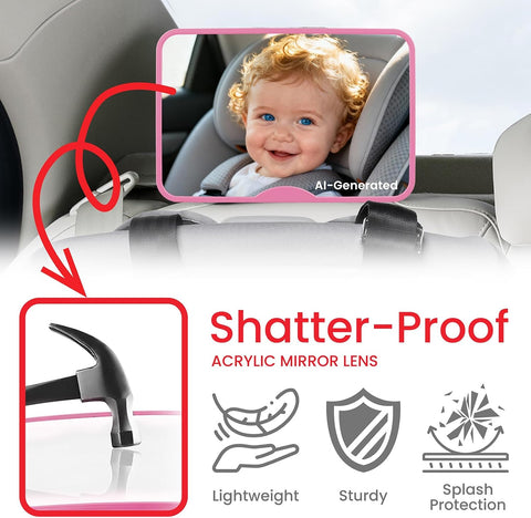 Baby Car Mirror, Safety Car Seat Mirror for Rear Facing Infant Pink