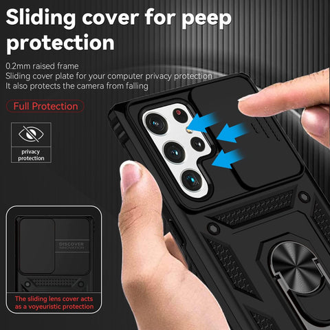SunStory Phone Case for Samsung Galaxy S22 Ultra 5G Case with HD Screen Protector & Slide Camera Cover & Rotated Ring Kickstand, [Military-Grade] [2 in 1] Phone Case for Galaxy S22 Ultra 6.8",Black